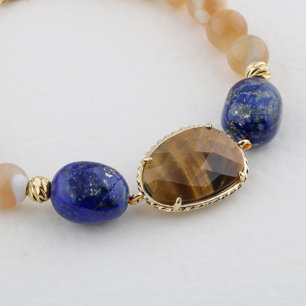 Sedef-Lapis Lazuli-Kaplan Gözü Doğal Taş Bileklik