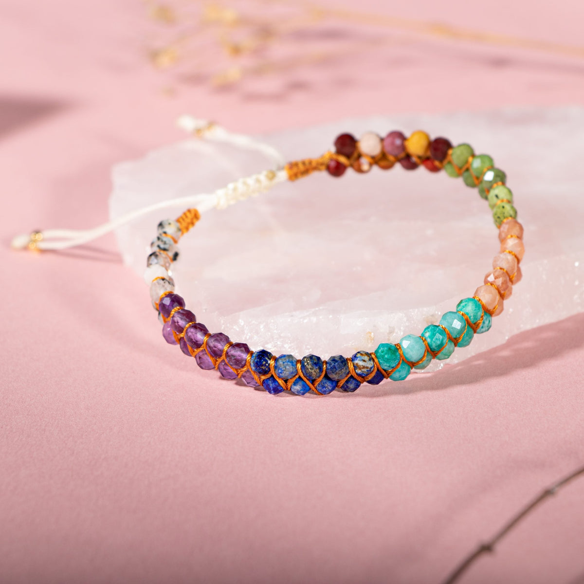 Çakra Bileklik Amazonit, Ametist, Güneş Taşı, Jasper, Lapis, Rutilli Kuvars