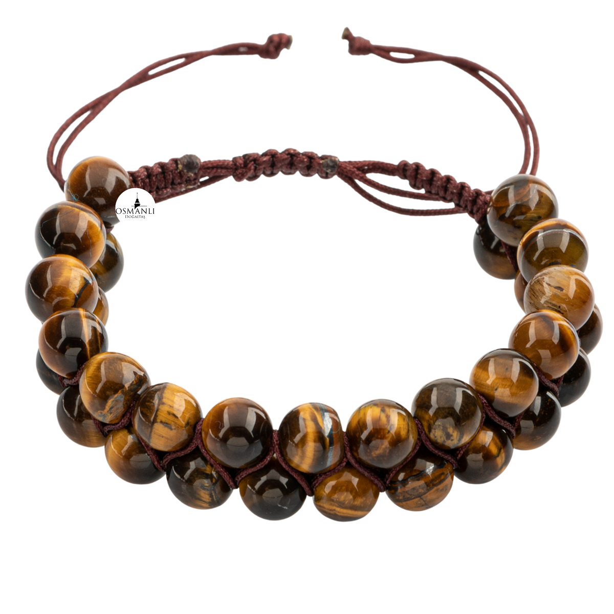 Kaplan Gözü 8mm Çift Sıra Makrome Doğal Taş Bileklik