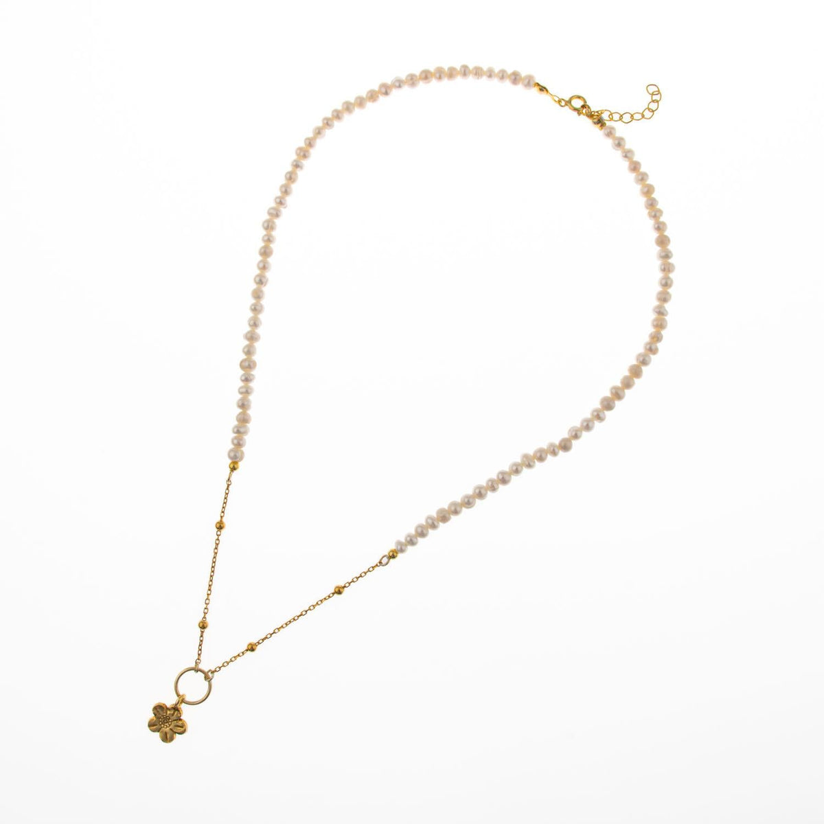 İnci Doğal Taş Gümüş Çiçekli Kolye