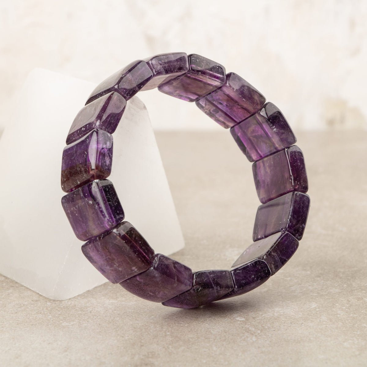 Ametist Doğal Taş Kare Kesim Geniş Kesim Bileklik