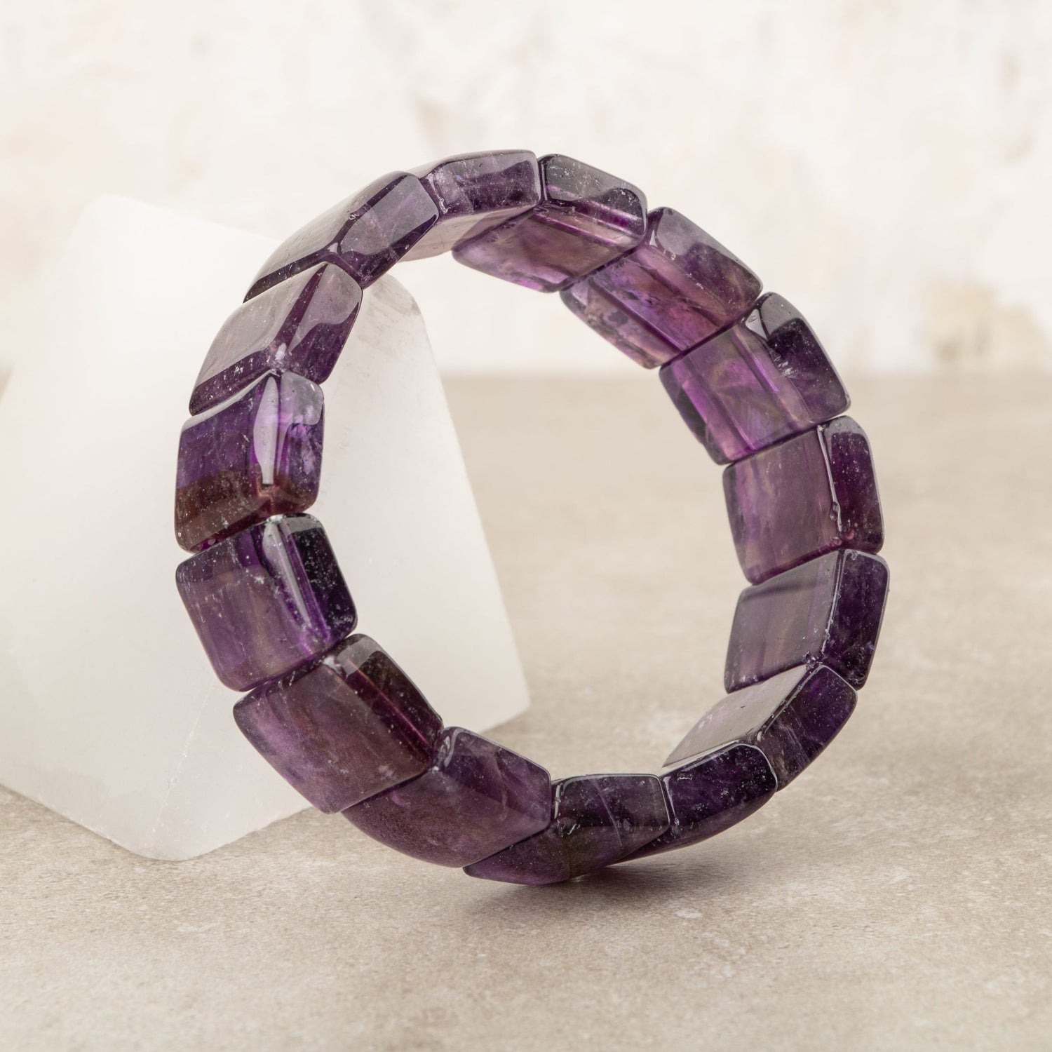 Ametist Doğal Taş Kare Kesim Geniş Kesim Bileklik