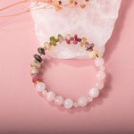 Renkli Turmalin-Pembe Kuvars Doğal Taş Bileklik