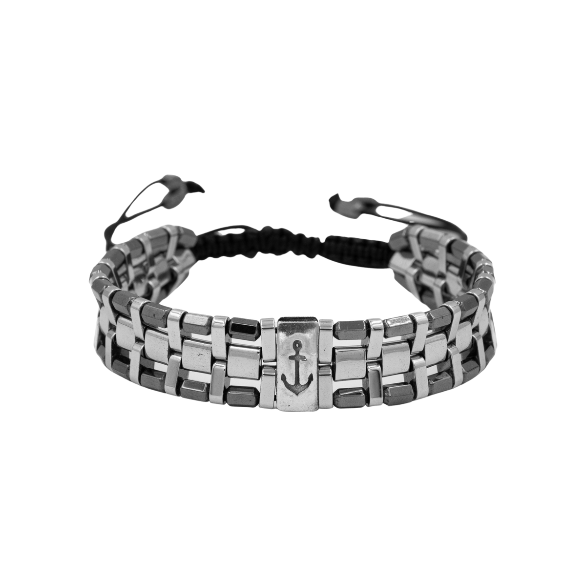 Hematit Doğal Taş Erkek Makrome Çapa Model Bileklik