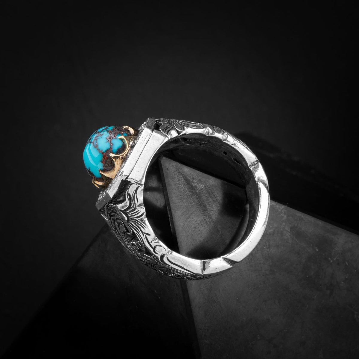 Turkuaz Firuze Doğal Taş Özel Koleksiyon İrityumlu (Kararmaz) Gümüş Yüzük