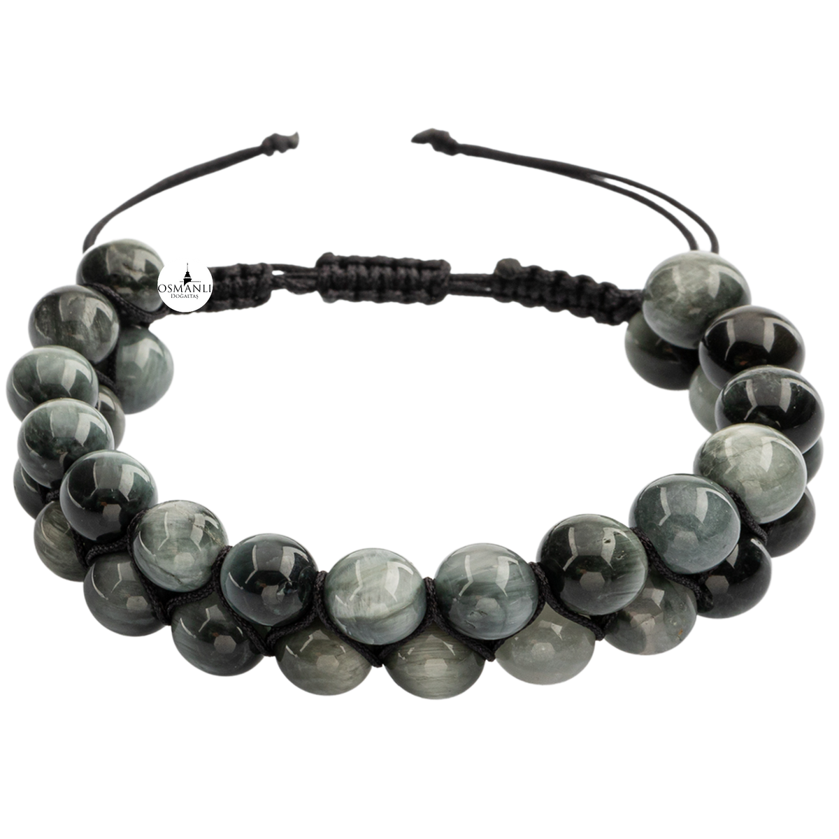 Kedi Gözü 8mm Çift Sıra Makrome Doğal Taş Bileklik