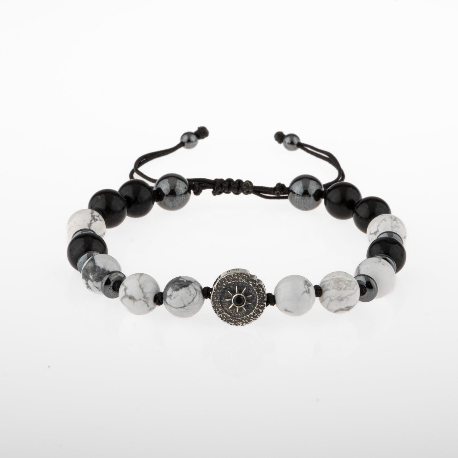 Havlit-Siyah Turmalin-Hematit Doğal Taş Tasarım Gümüş Bileklik- 20-21cm