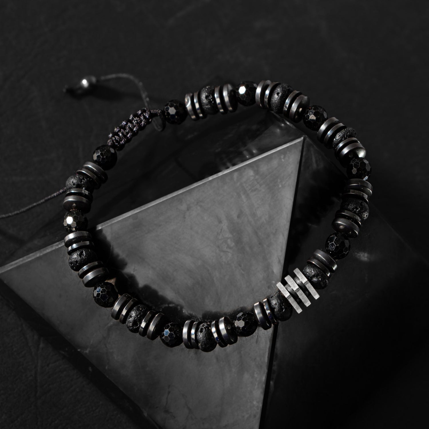 Turmalin-Siyah Lav Taşı-Hematit Doğal Taş Erkek Makrome Bileklik