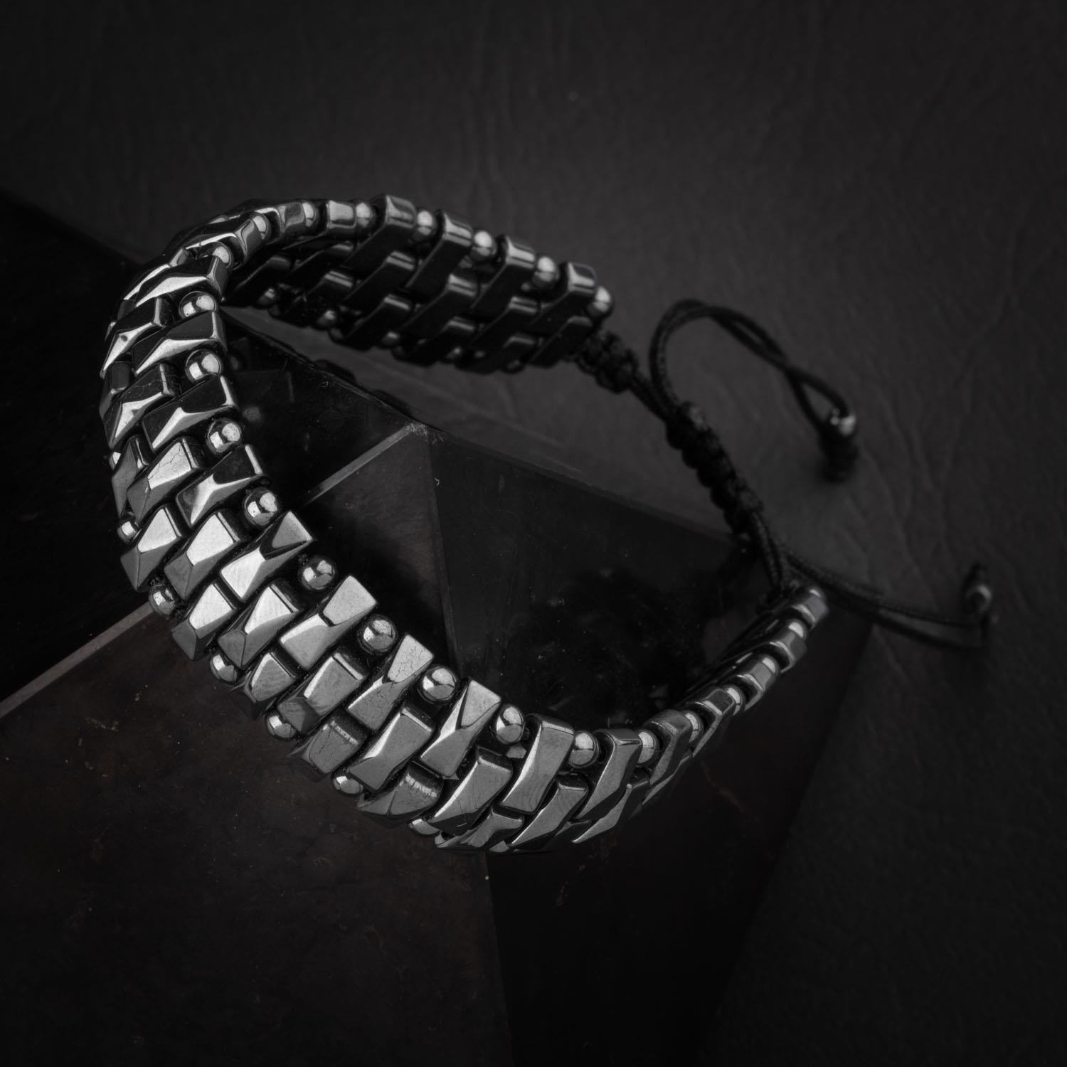 Hematit Doğal Taş Tasarım El İşi Bileklik- 20-21cm