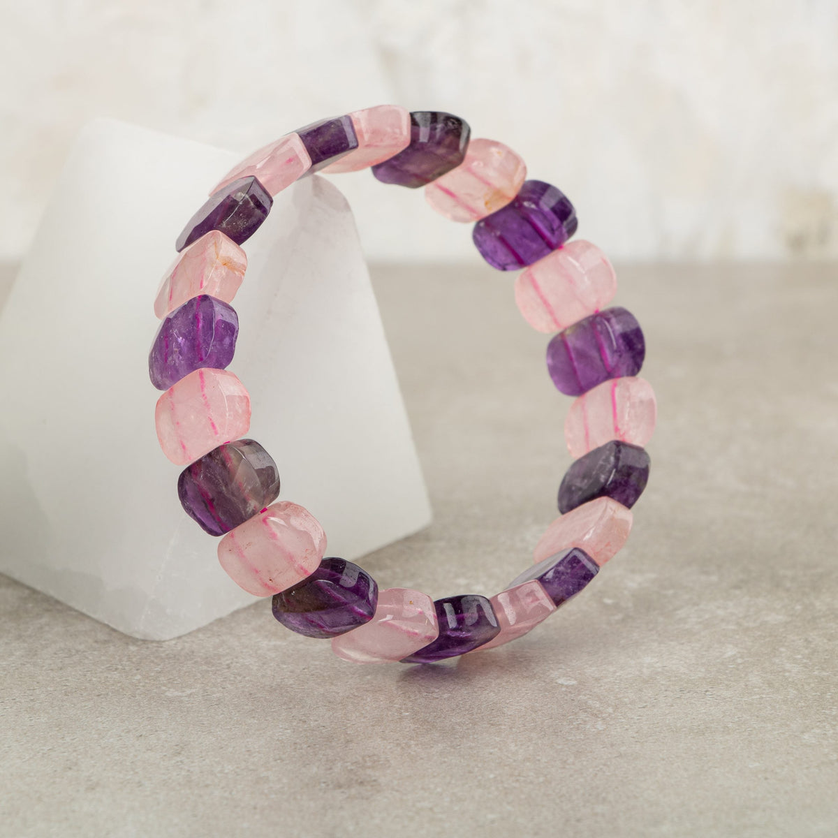 Ametist-Pembe Kuvars Doğal Taş Geniş Kesim Bileklik