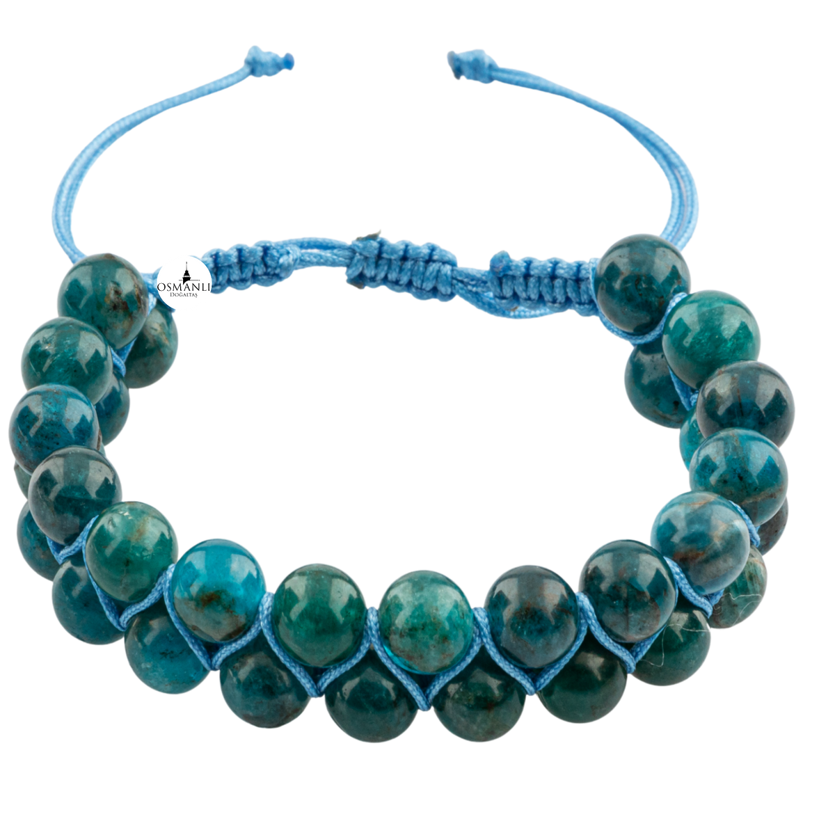 Mavi Apatit 8mm Çift Sıra Makrome Doğal Taş Bileklik