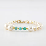 İnci-Amazonit Doğal Taş Altın Kaplama Kapama Bileklik