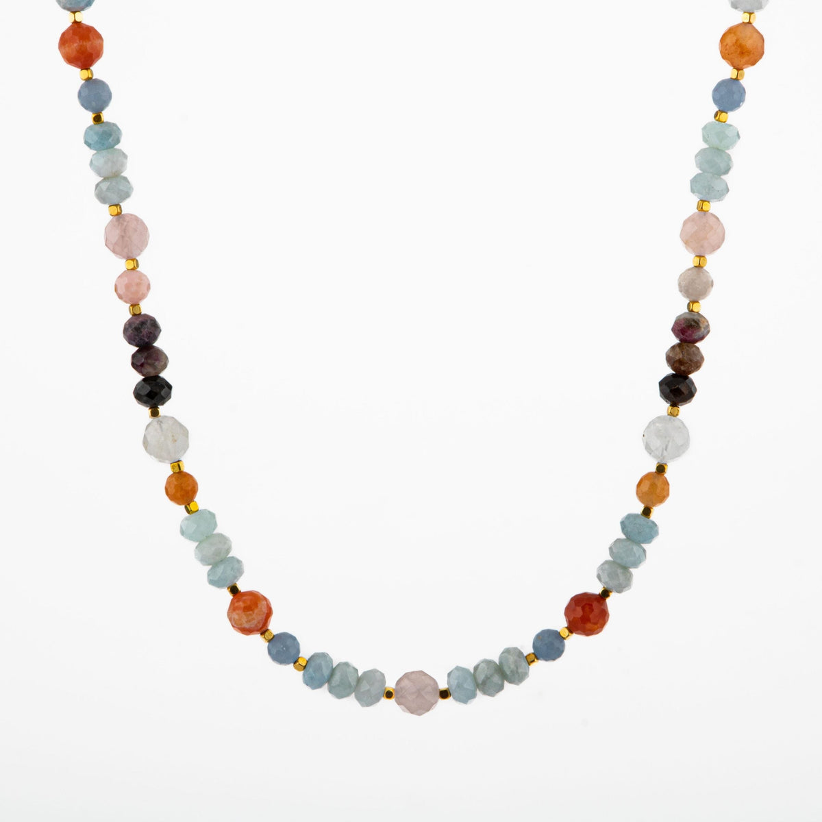 Anjelit-Morganit-Pembe Kuvars-Renkli Turmalin-Ay Taşı-Turuncu Aventurin-Akuamarin-Madagaskar Akik Doğal Taş Kolye