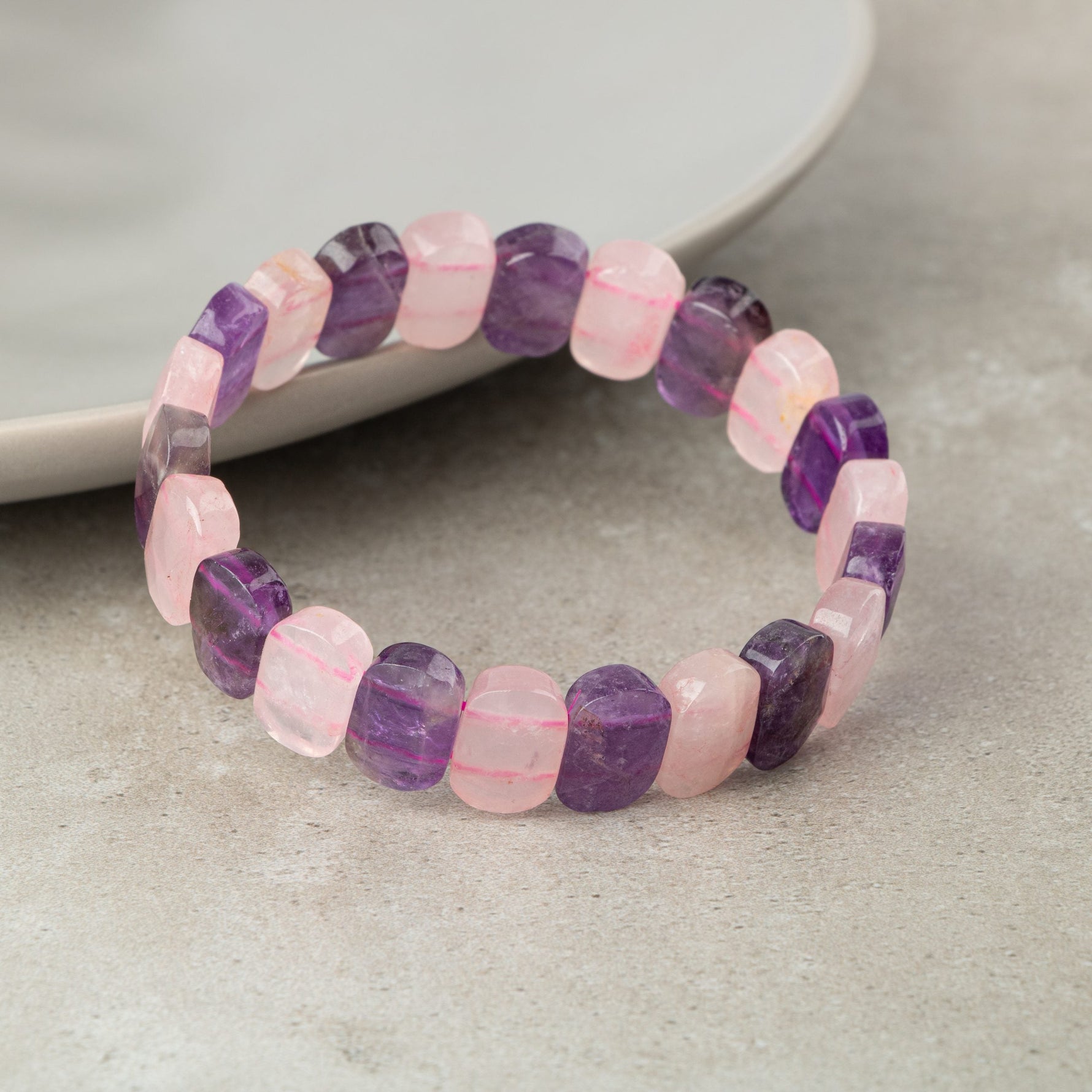 Ametist-Pembe Kuvars Doğal Taş Geniş Kesim Bileklik