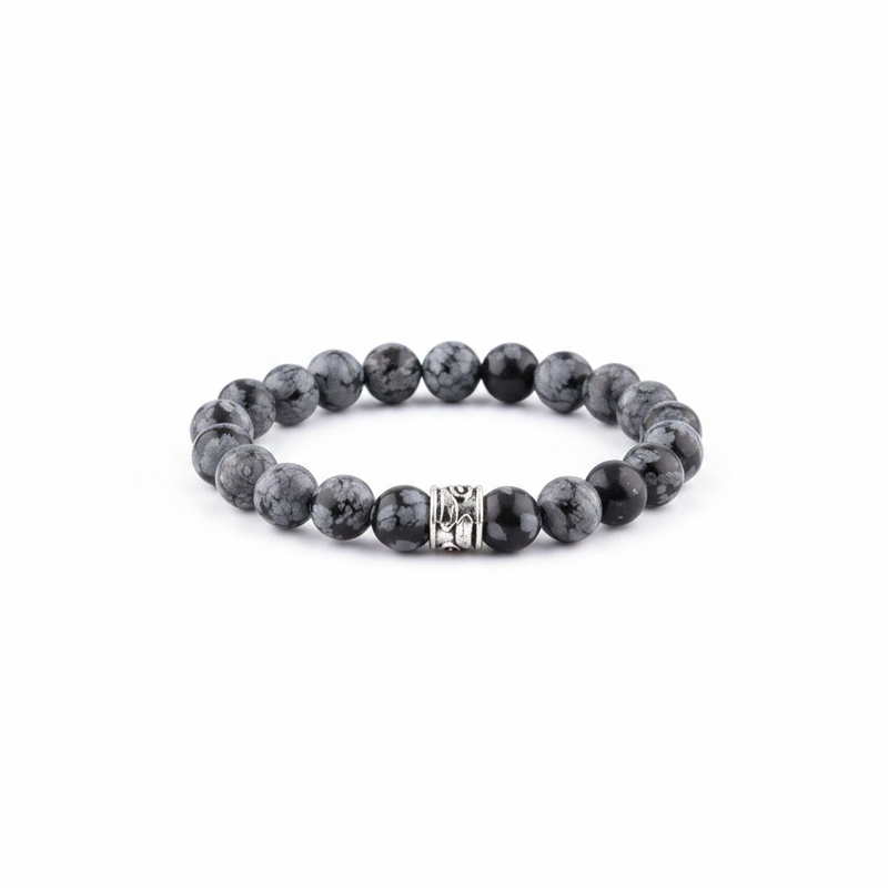Orijinal & Sertifikalı Unisex Denge Huzur Pozitif Enerji Karlı Obsidyen Doğal Taş Bileklik 8 mm