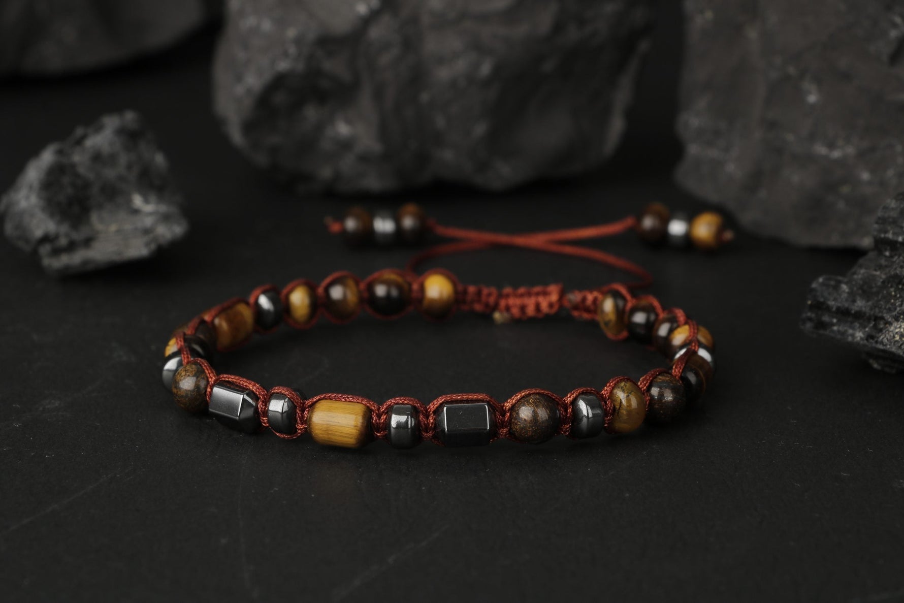 Egemen Kaplan Gözü-Hematit-Azurit Doğal Taş Erkek Bileklik