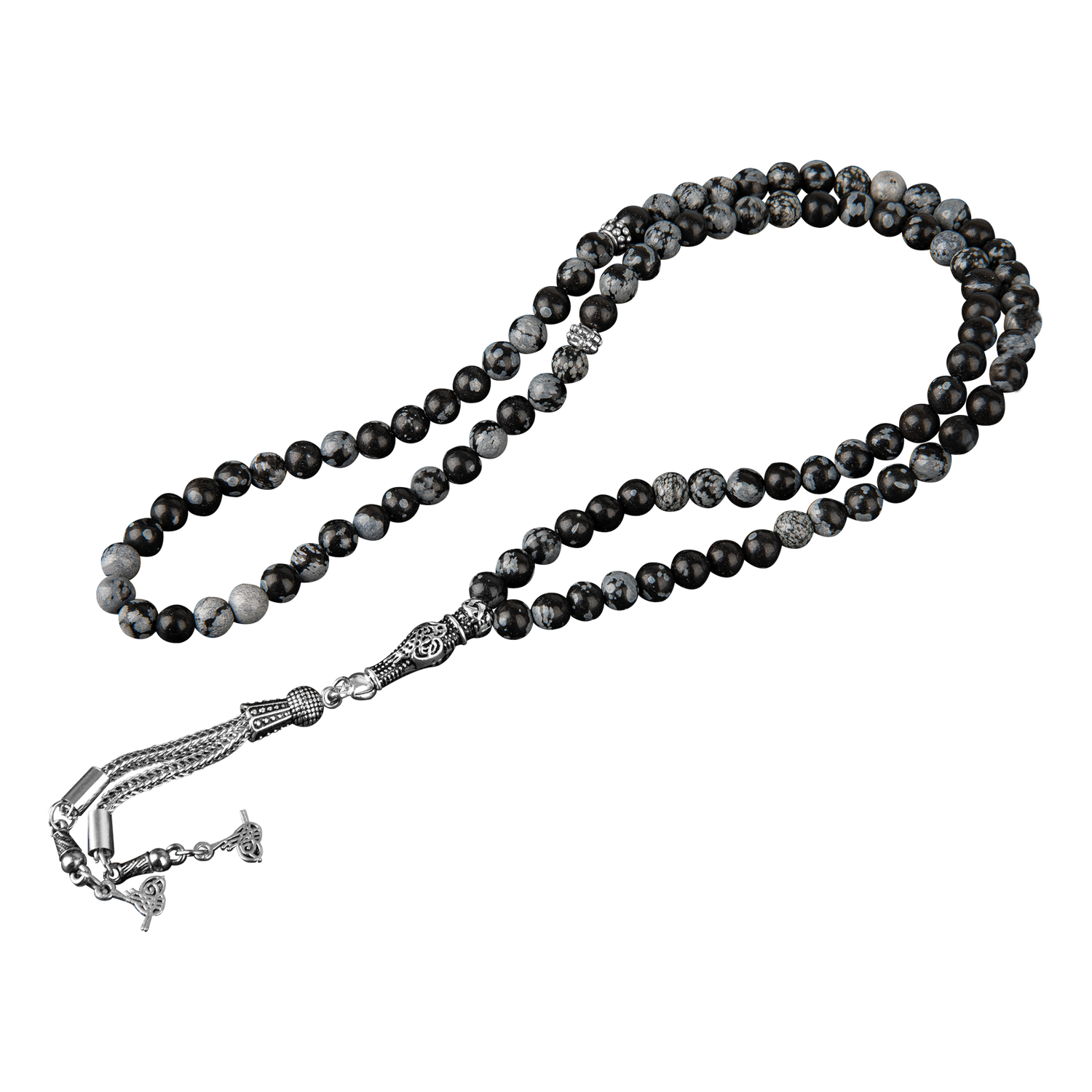 Karlı Obsidyen Doğal Taş Tesbih 99luk - 6mm