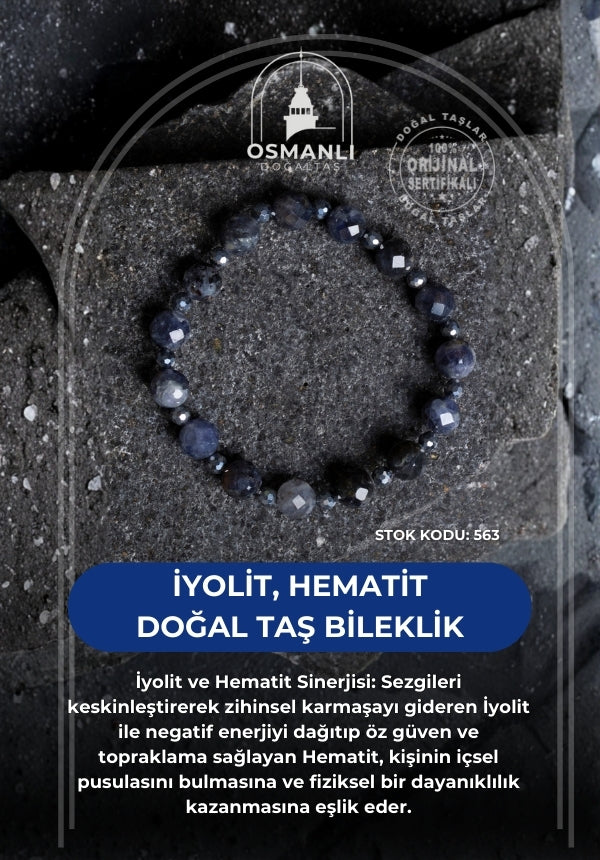 Sertifikalı İyolit, Hematit Doğal Taş Bileklik (SK:563)