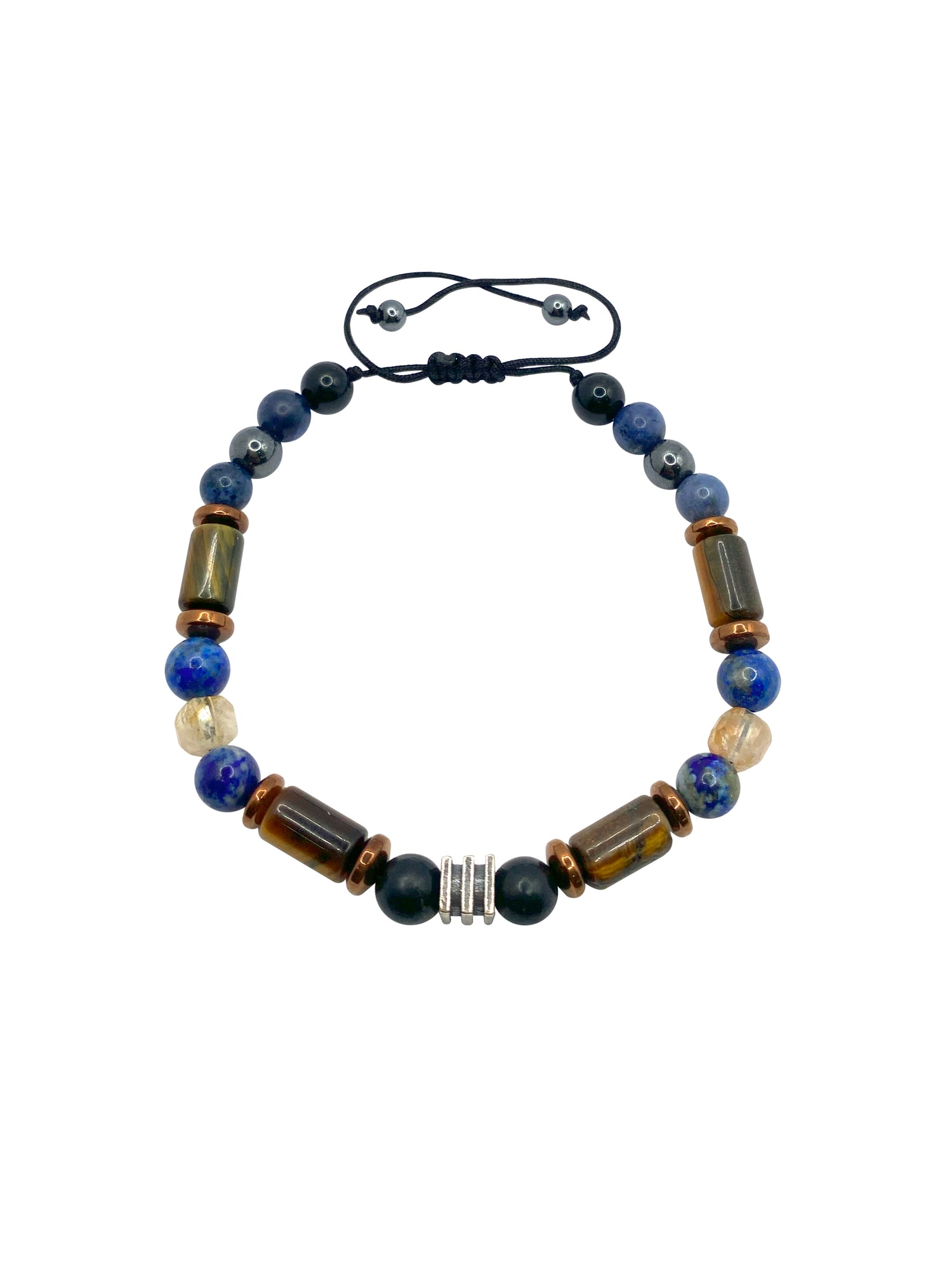 Erkek Başarı Kariyer Cesaret Bilekliği Shungite (Şungit) - Sodalit - Hematit - Lapis - Dumortierit - Kaplan Gözü - Sitrin