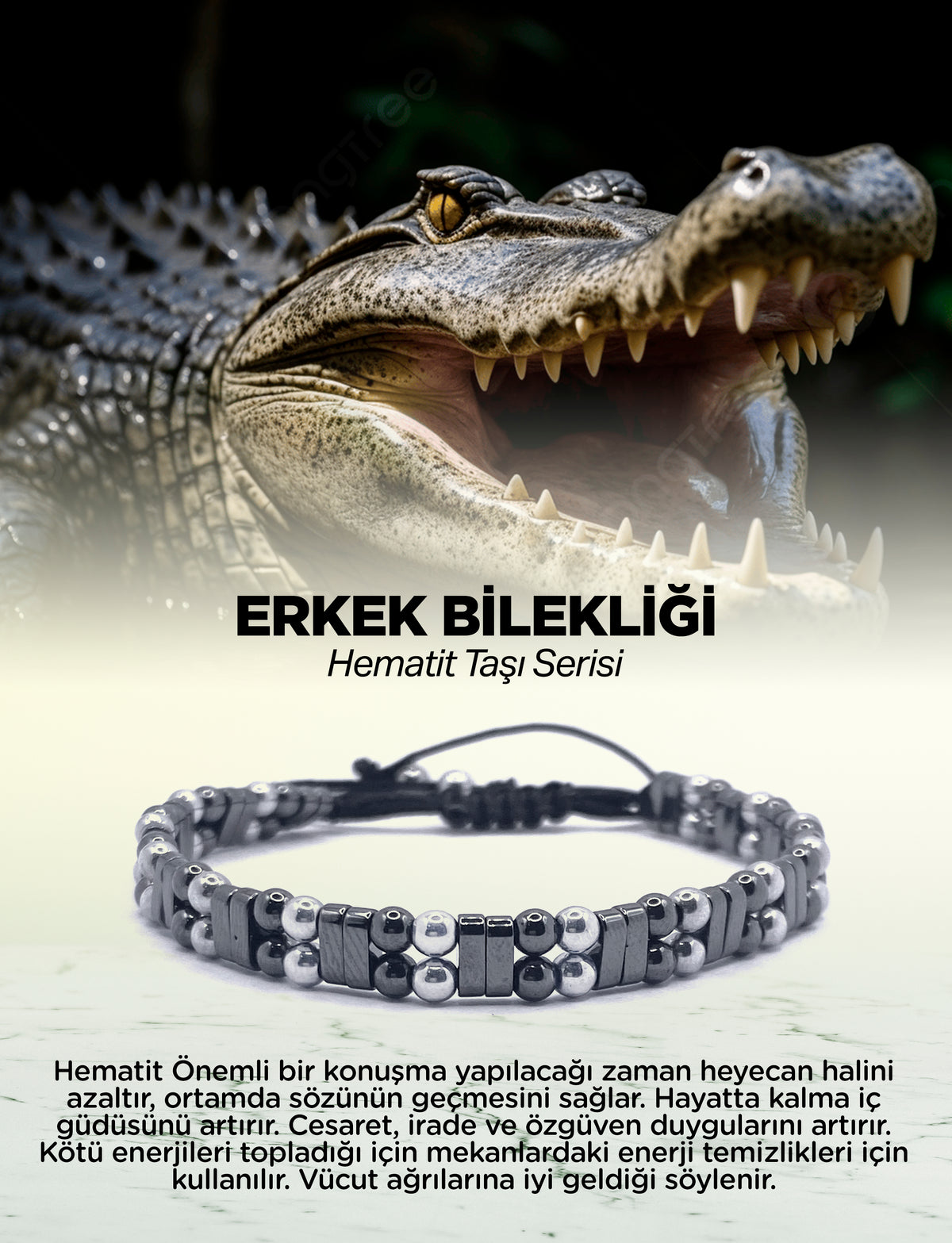 Erkek Bilekliği Hematit Doğal Taş Model 3 Orijinal Hakiki Sertifikalı Bileklik