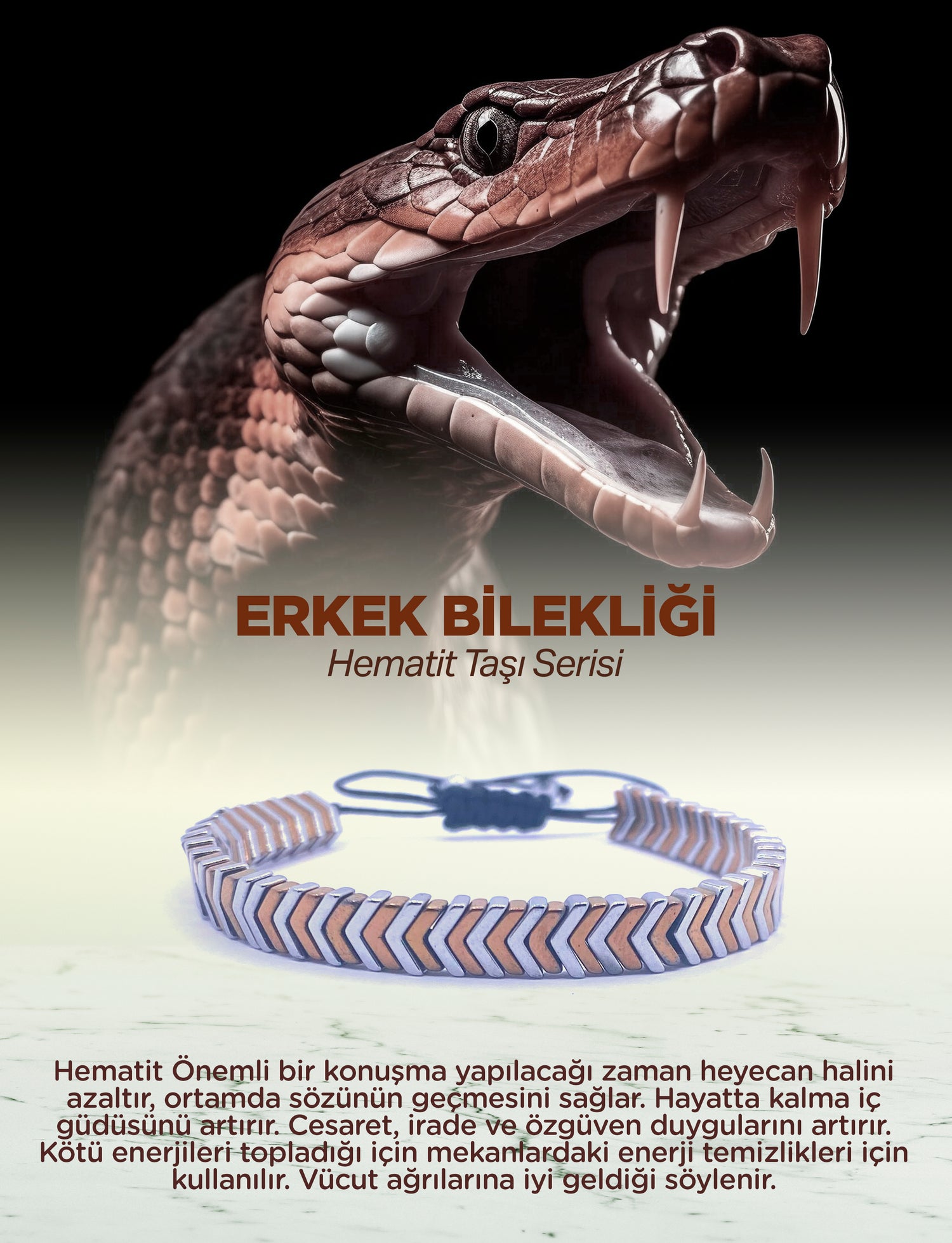 Erkek Bilekliği Hematit Doğal Taş Model 2 Orijinal Hakiki Sertifikalı Bileklik