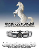 Erkek Bilekliği Hematit Gümüş Kaplama Doğal Taş Parlak Model Orijinal Hakiki Sertifikalı Bileklik