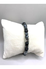 Erkek Bilekliği Karlı Obsidyen - Hematit - Lav Taşı Doğal Taş Hakiki Orijinal Sertifikalı Bileklik