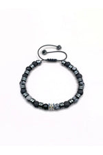 Erkek Bilekliği Karlı Obsidyen - Hematit - Lav Taşı Doğal Taş Hakiki Orijinal Sertifikalı Bileklik