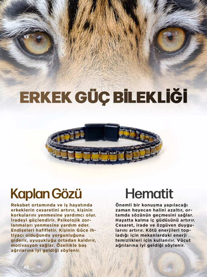 Erkek Güç Bilekliği Doğal Taş Hematit Hakiki Orijinal Sertifikalı Bileklik