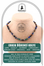 Erkek Öğrenci Kolye- Lapis, Sodalit, Kehribar, Labradorit, Kaplan Gözü, Krizokol, Akik, Obsidyen