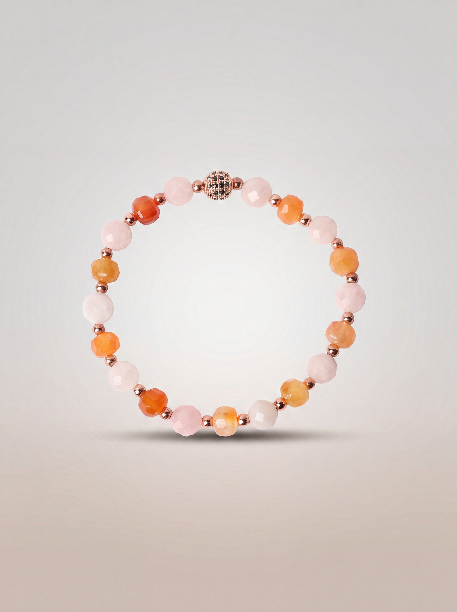 Pembe Kuvars - Karnelyan Akik - Zirkon Aparatlı Doğal Taş Bileklik (8 mm)