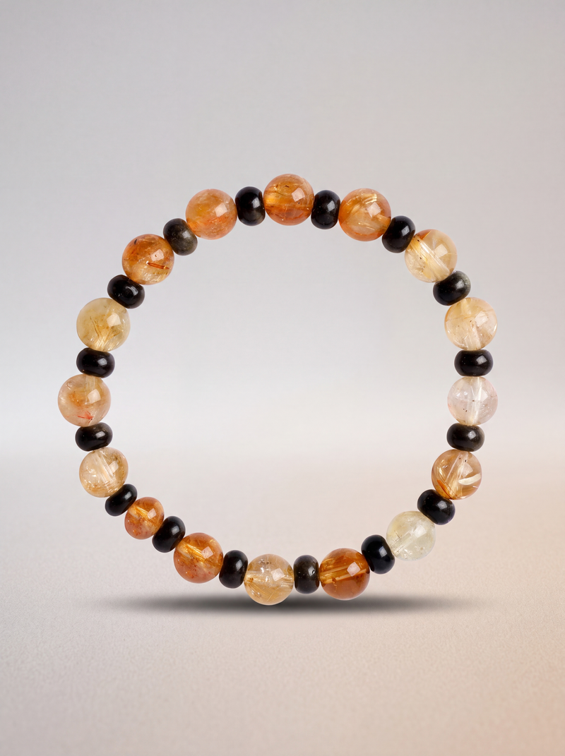 Sitrin - Obsidyen Doğal Taş Bileklik (8 mm)