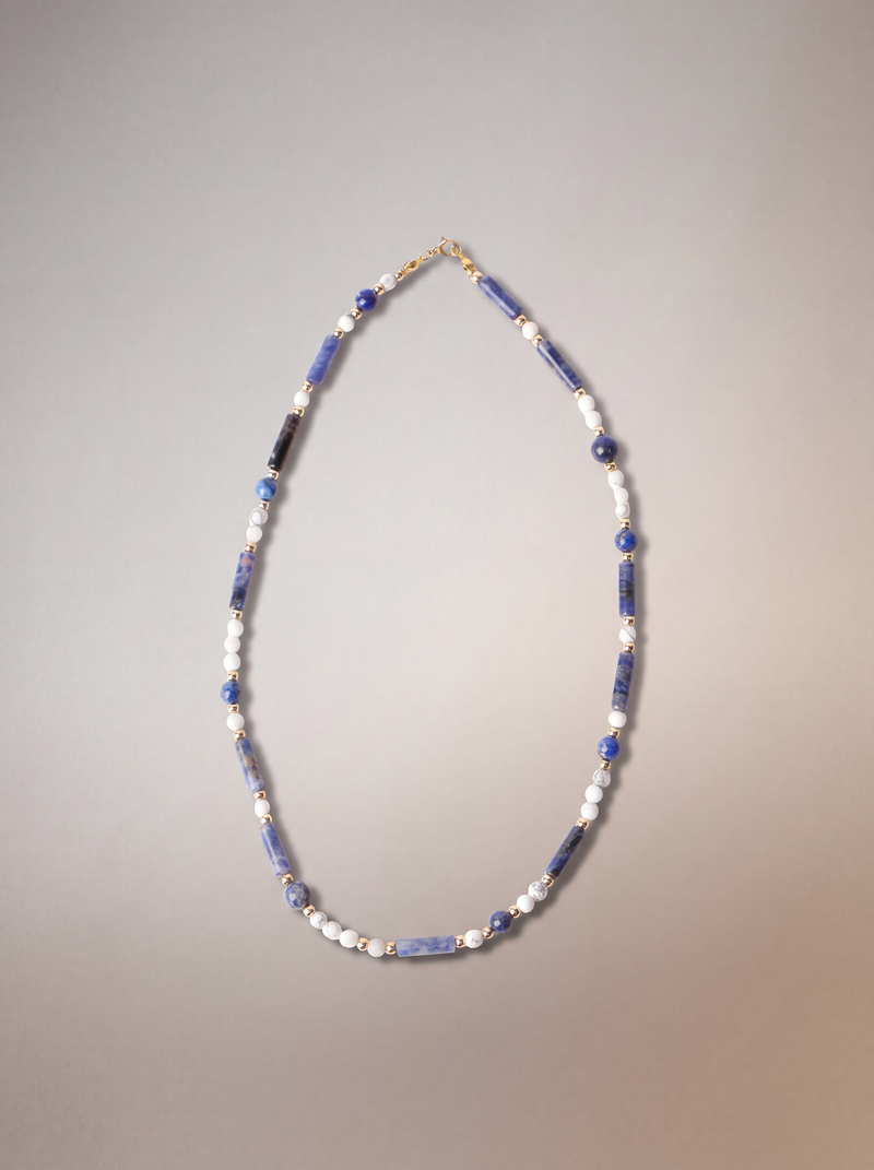 Lapis Lazuli - Havlit - Hematit Doğal Taş Gümüş Kapamalı Kolye