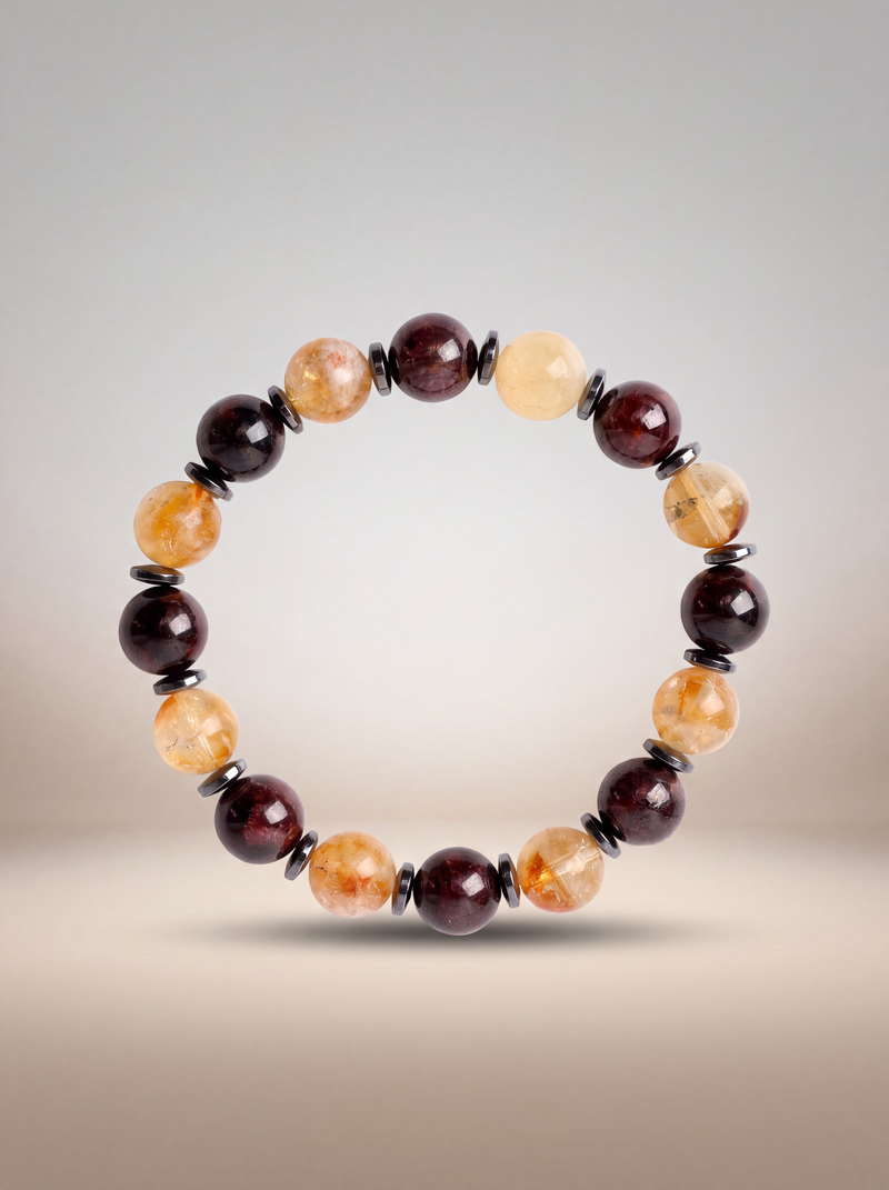 Sitrin - Garnet - Hematit Doğal Taş Bileklik (10 mm)