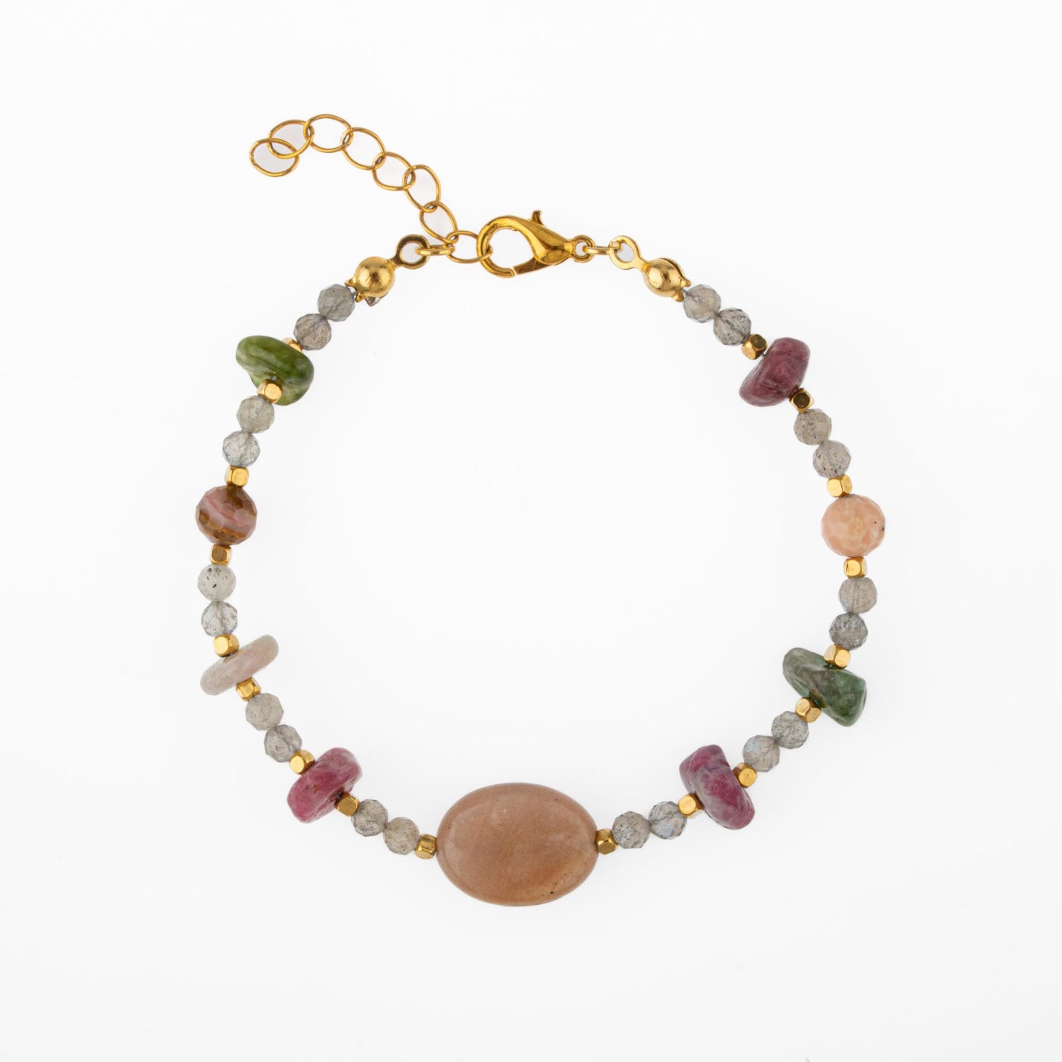 Labradorit-Renkli Turmalin-Güneş Taşı-Pembe Opal Doğal Taş Bileklik