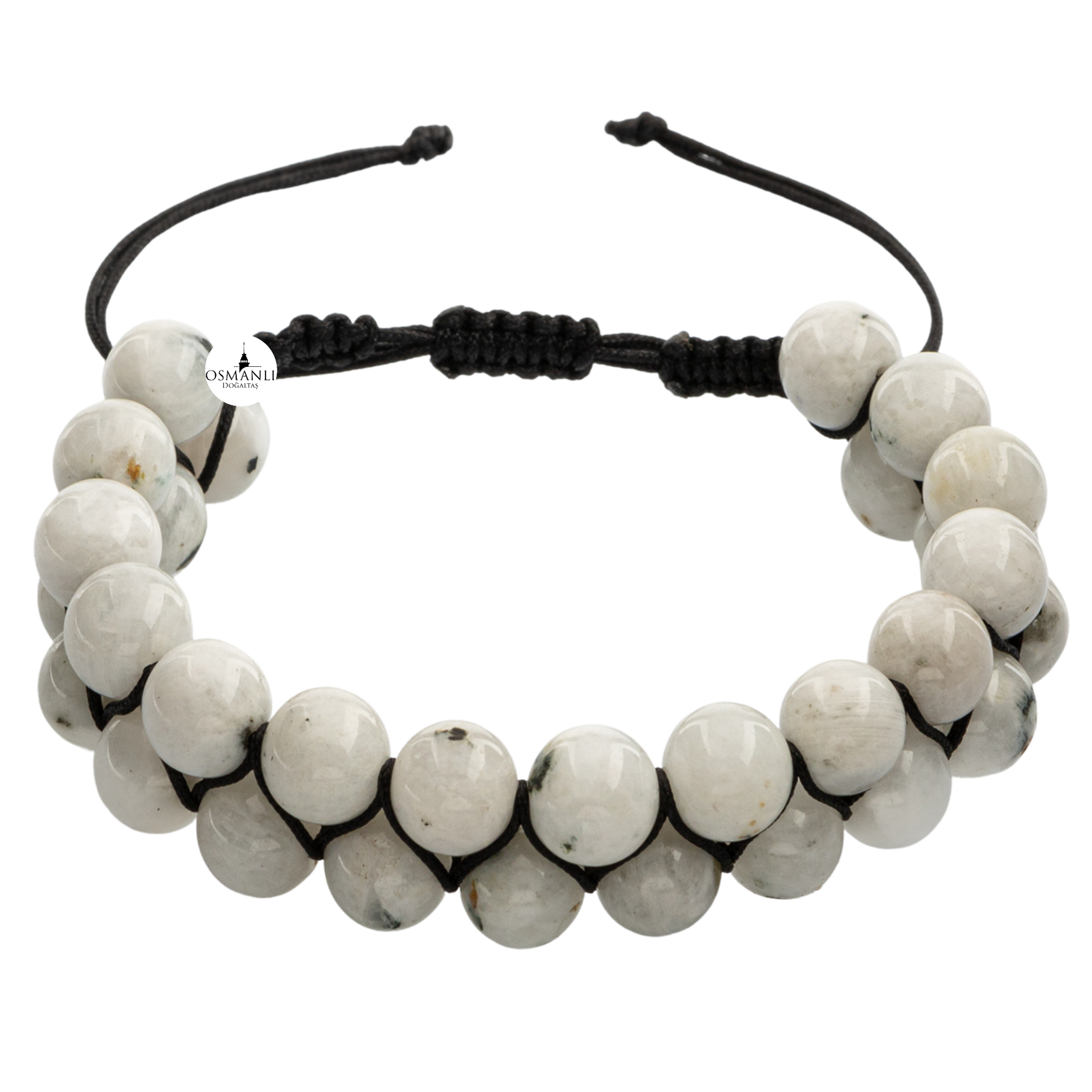 Ay Taşı 8mm Çift Sıra Makrome Doğal Taş Bileklik