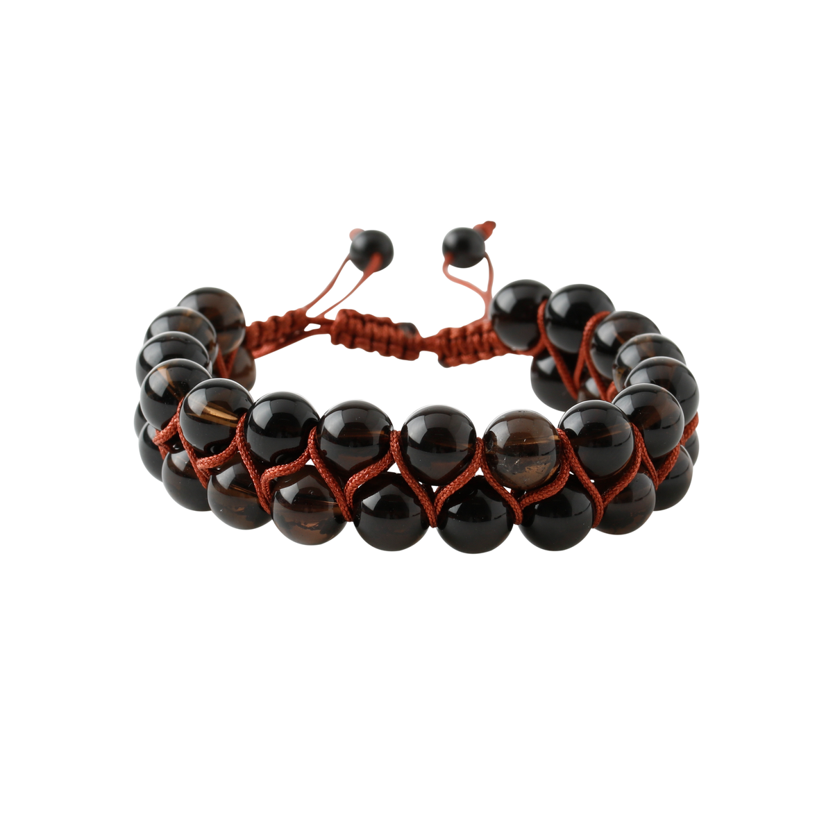 Dumanlı Kuvars 8mm Çift Sıra Makrome Doğal Taş Bileklik