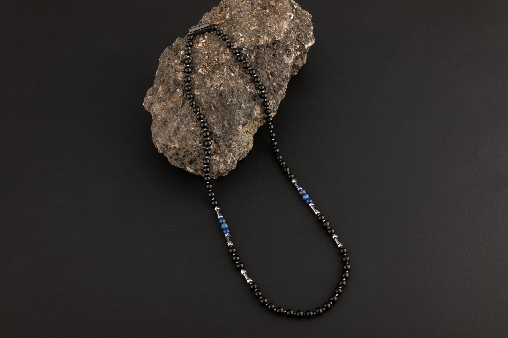 Siyah Turmalin-Lapis Lazuli-Hematit Doğal Taş Erkek Kolye