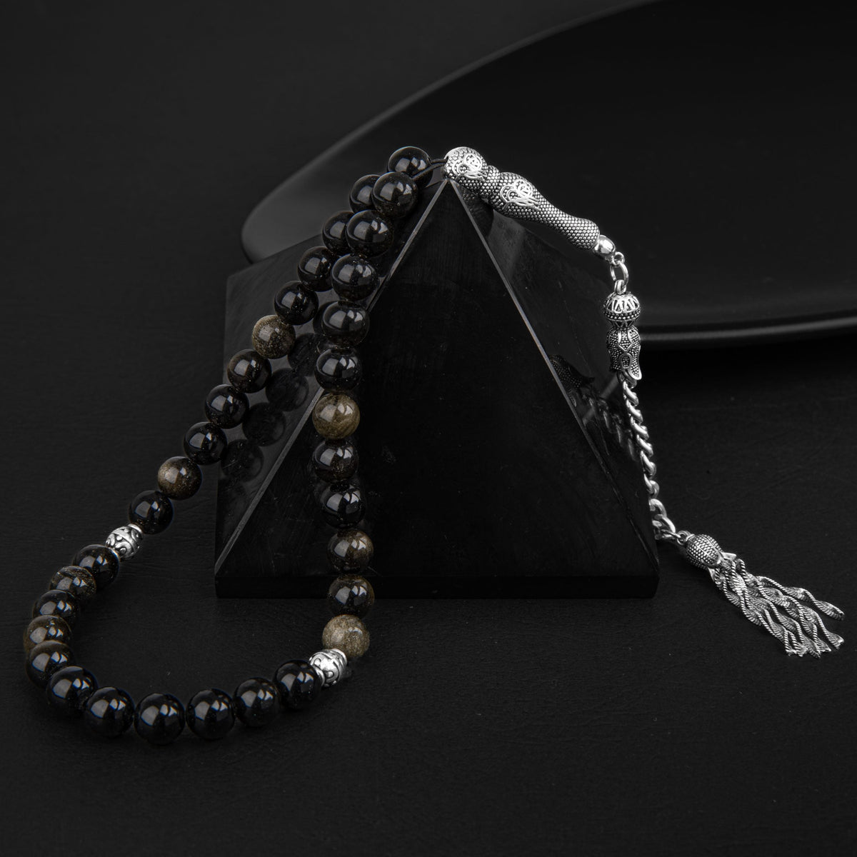 Golden Obsidyen Doğal Taş Tesbih 33lük - 8mm