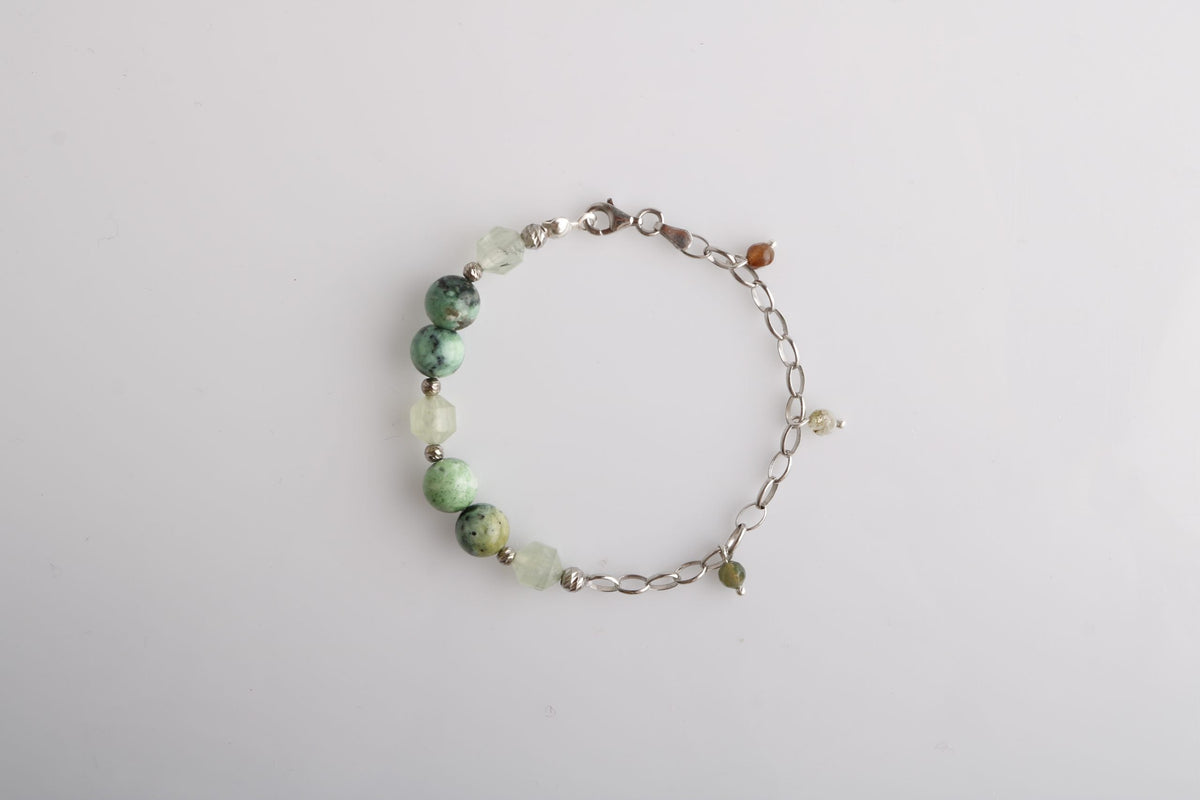 Amazonya, İspanyol Varisit-Prehneit-Akik Doğal Taş Gümüş Bileklik