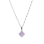 Ametist Doğal Taş Gümüş Zincir Yonca Kolye