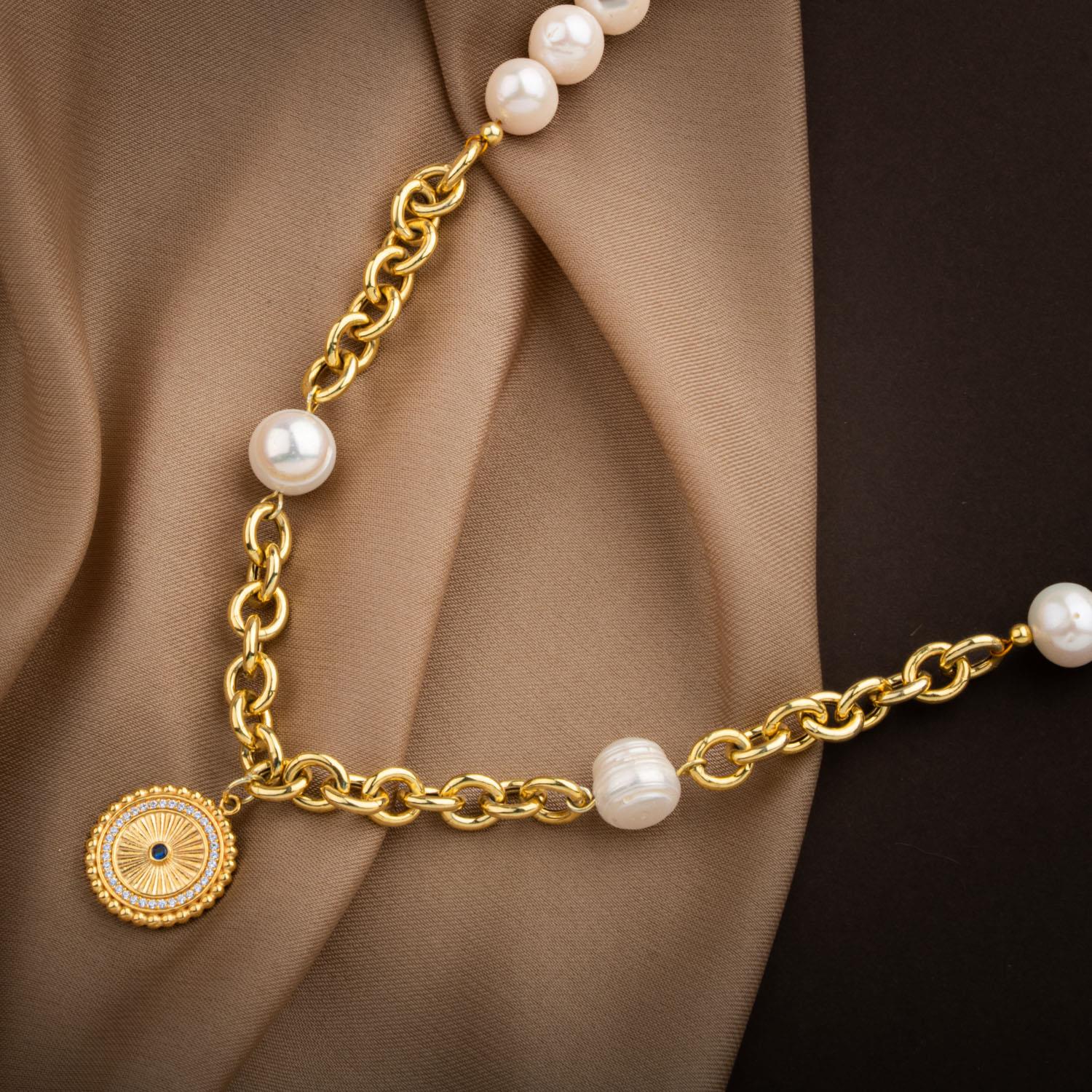 Lapis Lazuli Taşlı İnci Doğal Taş Gümüş Doc Zincir Tasarım Kolye