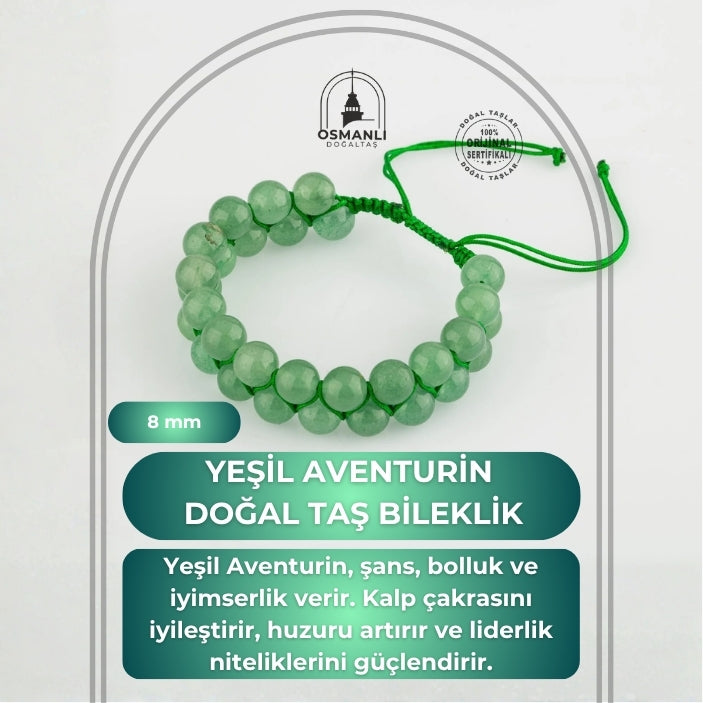 Yeşil Aventurin 8mm Çift Sıra Makrome Doğal Taş Bileklik