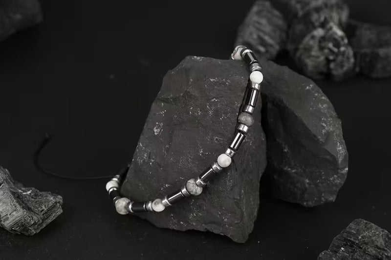 Gri Jasper-Hematit-Havlit Doğal Taş Bileklik