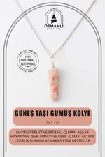 Güneş Taşı Doğal Taş Kolye Ucu 3x1 cm, Gümüş Zincir