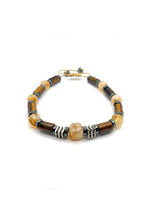 Hakiki Doğal Özel Kesim Kaplan Gözü - 8mm Sitrin - Hematit Doğal Taş İpli Ayarlanabilir Bileklik