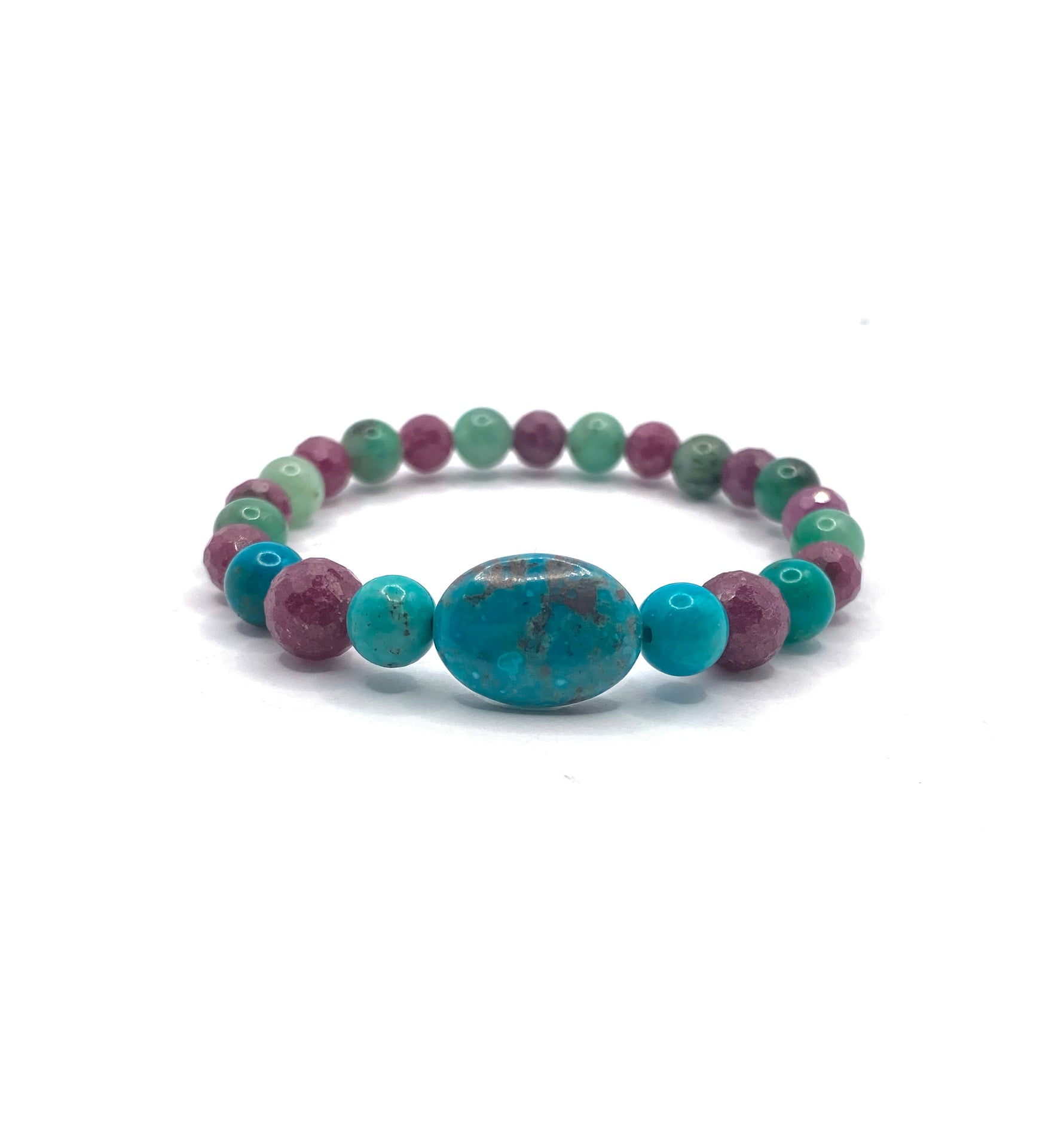 Hakiki Doğal Sertifikalı Zümrüt - Yakut - Turkuaz (Firuze) Doğal Taş Misinalı Bileklik Fasetli 6mm