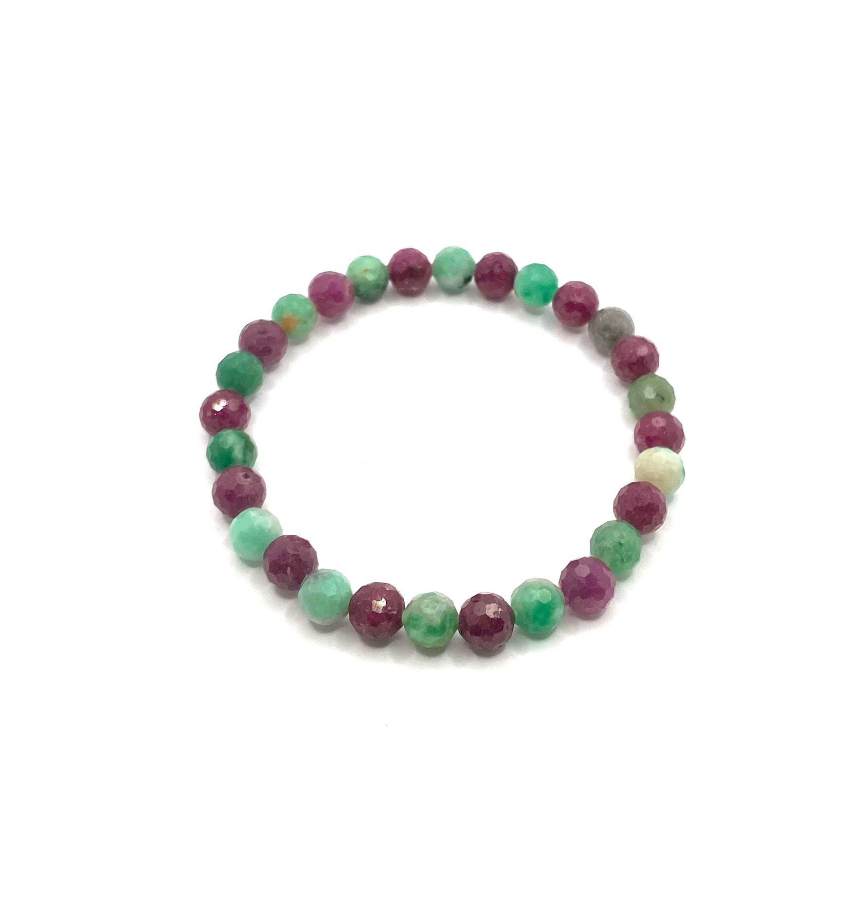 Hakiki Doğal Sertifikalı Zümrüt - Yakut Doğal Taş Misinalı Bileklik Fasetli 6mm