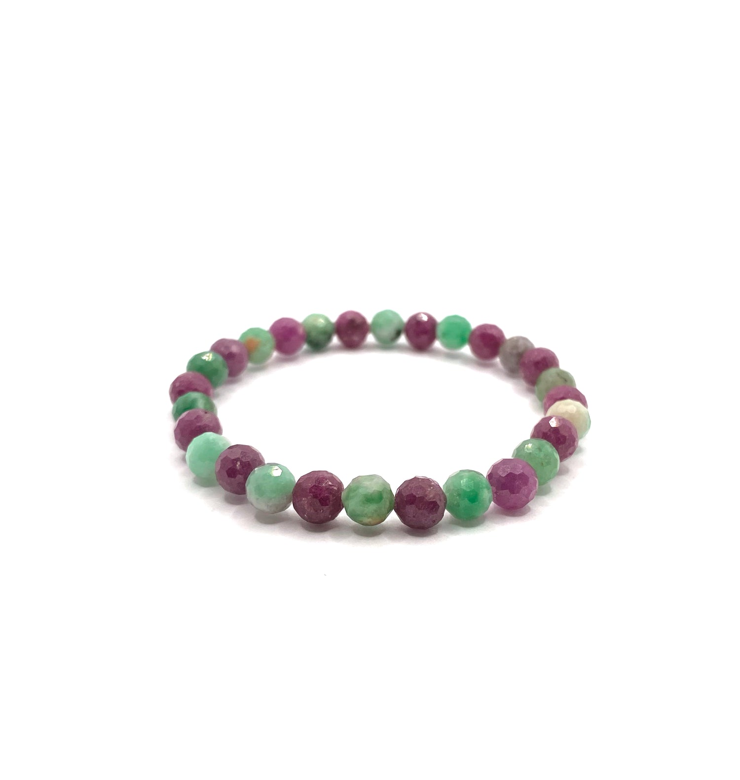 Hakiki Doğal Sertifikalı Zümrüt - Yakut Doğal Taş Misinalı Bileklik Fasetli 6mm