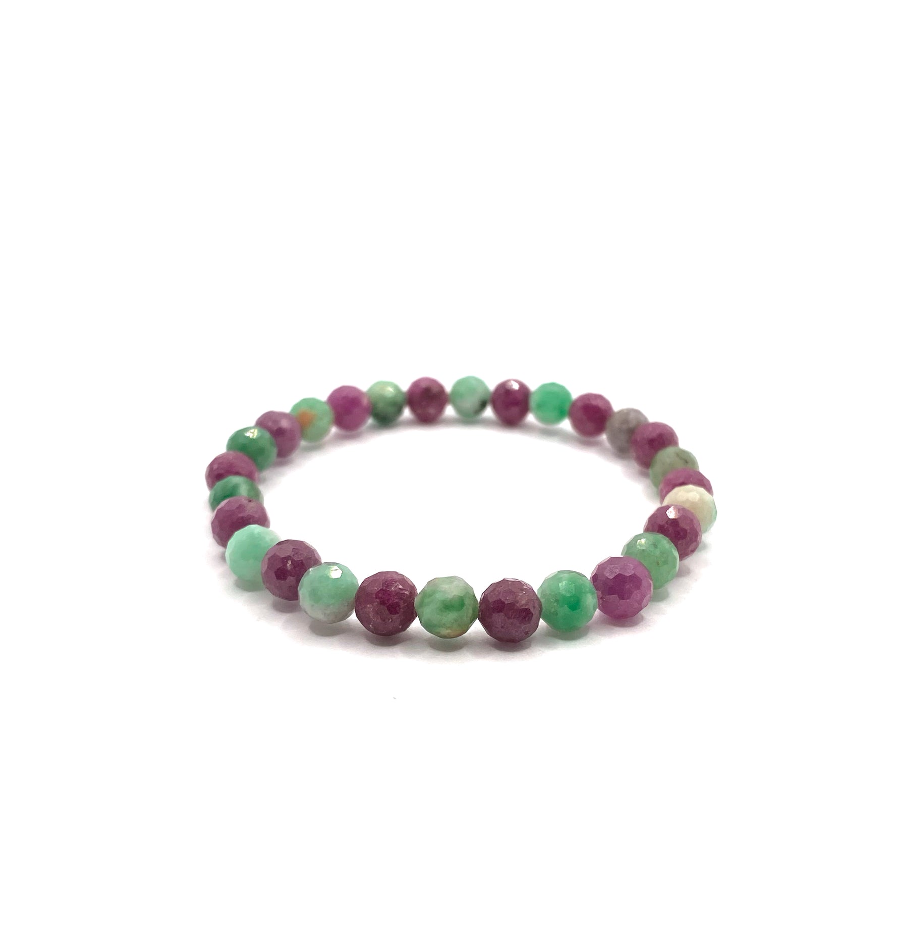 Hakiki Doğal Sertifikalı Zümrüt - Yakut Doğal Taş Misinalı Bileklik Fasetli 6mm